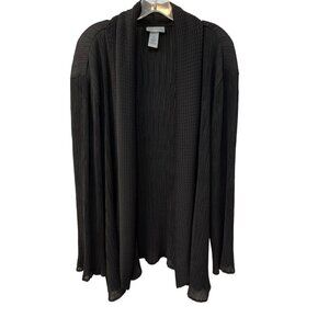 Catherine’s Black Ribbed Open Front Waterfall Knit Basic Cardigan Plus Size 4X
